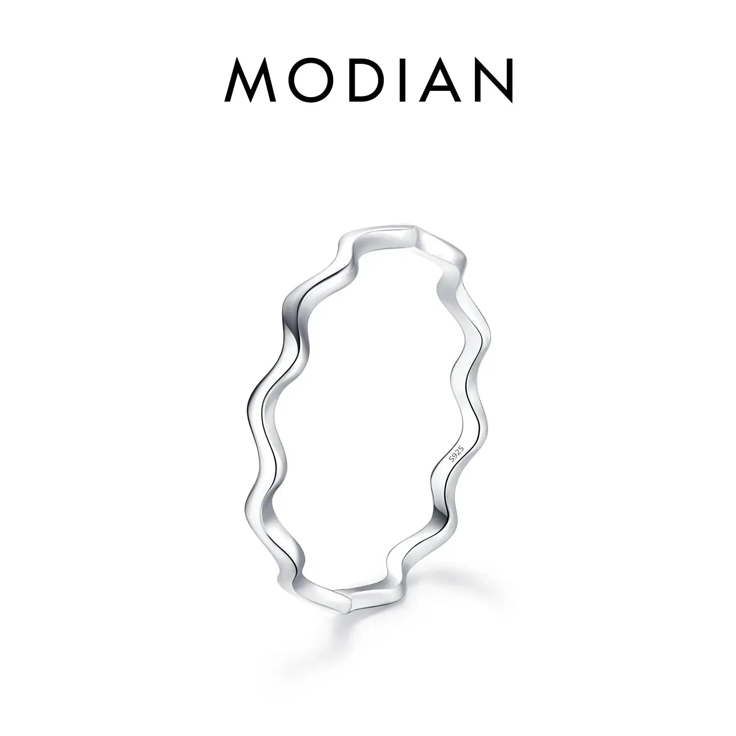 MODIAN 925 Sterling Silver Stackable Ring For Women Simple Fashion Wave Geometric Exquisite Jewelry