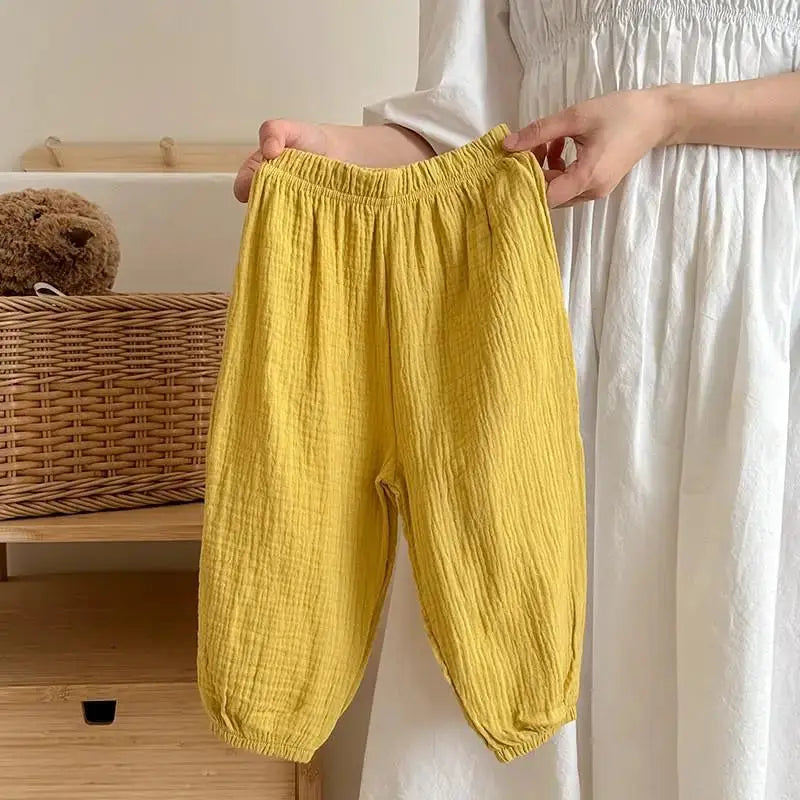 Kids Anti Mosquito Pants Summer Thin Solid Color Loose Casual Trousers Unisex Bloomers For Boys And Girls Ages 4 To 6