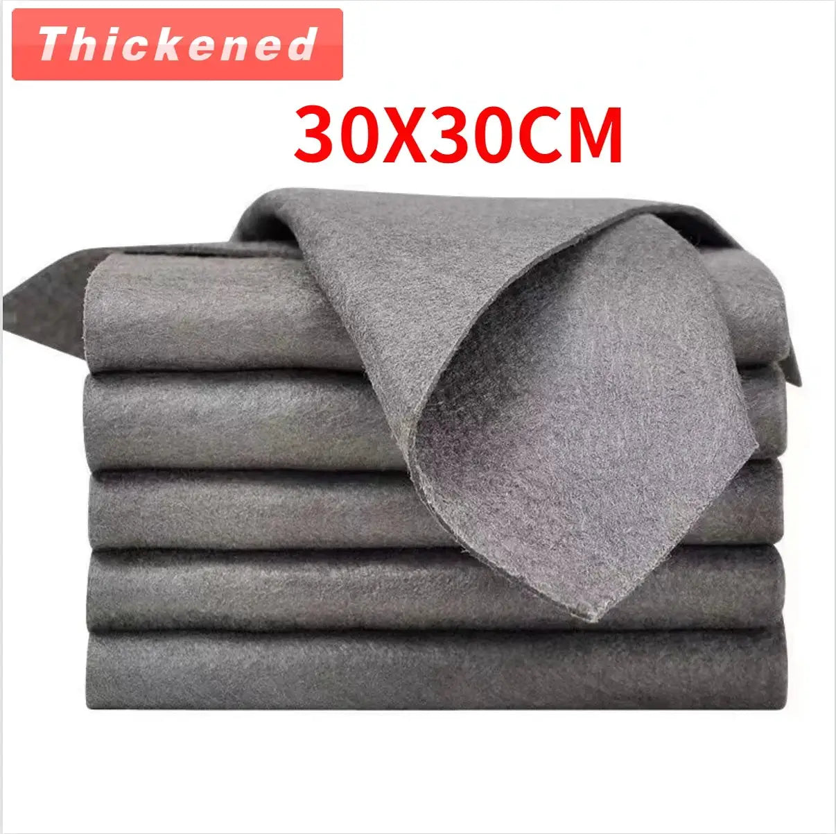 Five thickened gray glass cleaning microfiber cloths, 30x30 cm, reusable window rags
