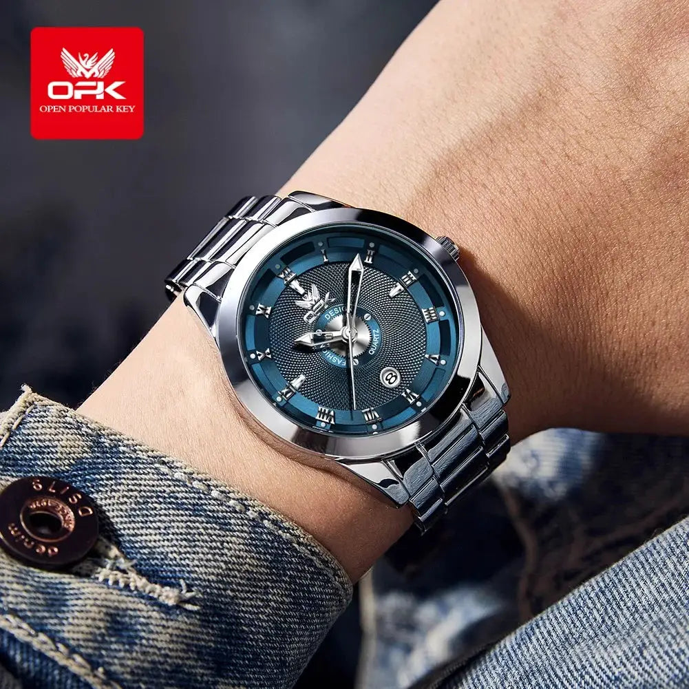OPK 6056 men's stainless steel watch with blue dial, Simples Market