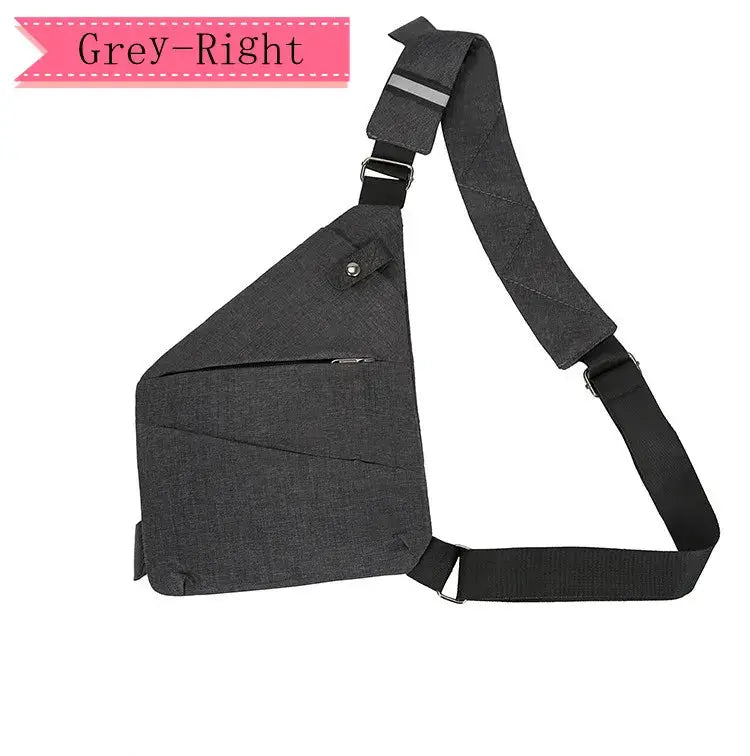 Simples Market grey anti-theft chest bag with adjustable crossbody strap; waterproof men's crossbody messenger bag