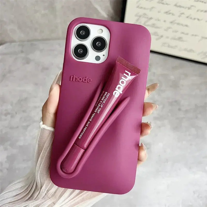Lemontini Lip Gloss Silicone Phone Case For iPhone 11 Through 17 Pro Max Plus Air Makeup Inspired Lip Glaze