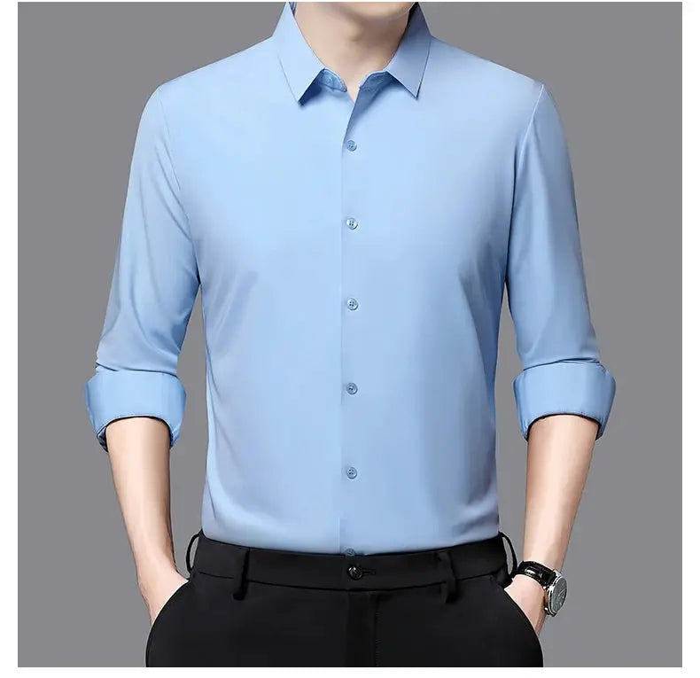 Simples Market Premium Ultra-Stretch Shirt, light blue silky long-sleeve business shirt