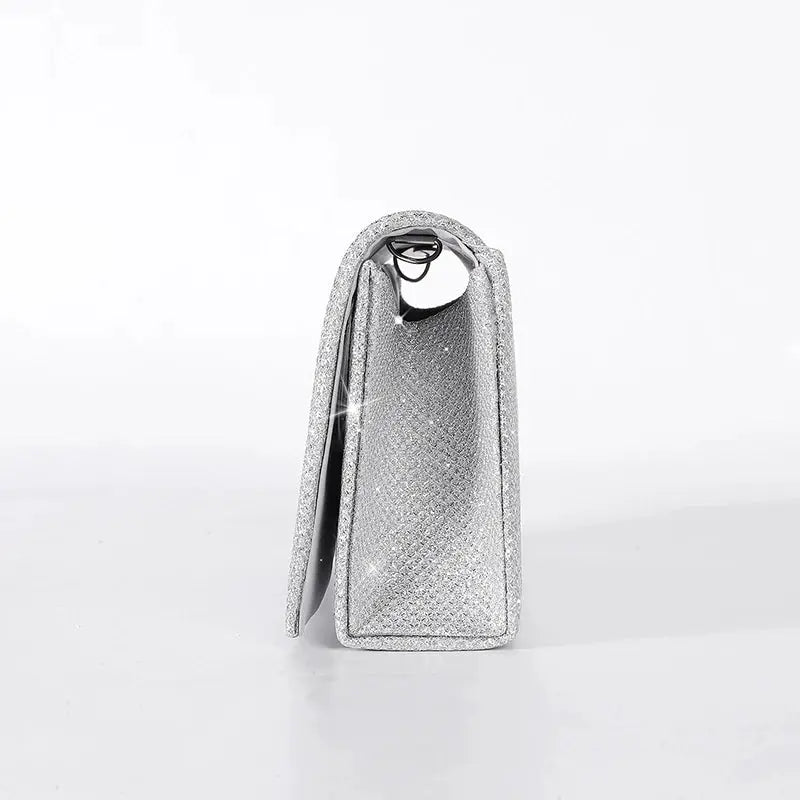Glitter silver women's evening clutch bag by Simples Market; envelope-style dressy purse
