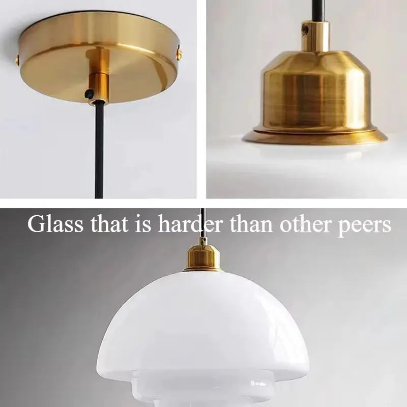 Nordic Glass Pendant Lamp by Simples Market; brass gold pendants with white glass dome (set of 3)