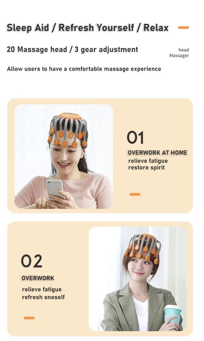 Simples Market 20-head orange scalp massager with grey straps