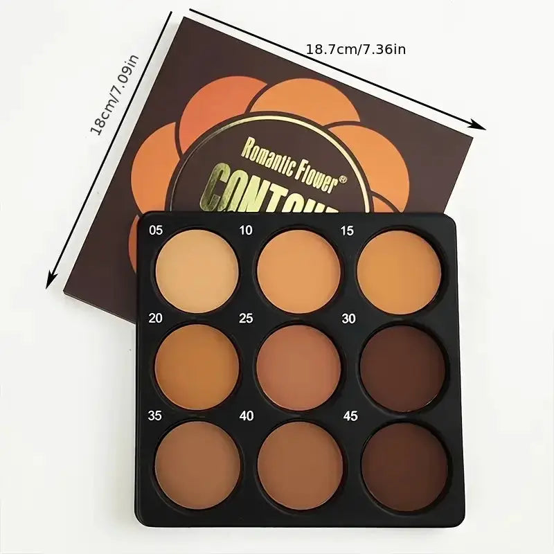 NovaGlo 9 Color Dark Bronze Foundation Palette For Oil Control Matte Finish With Delicate Glitter Contouring Concealer