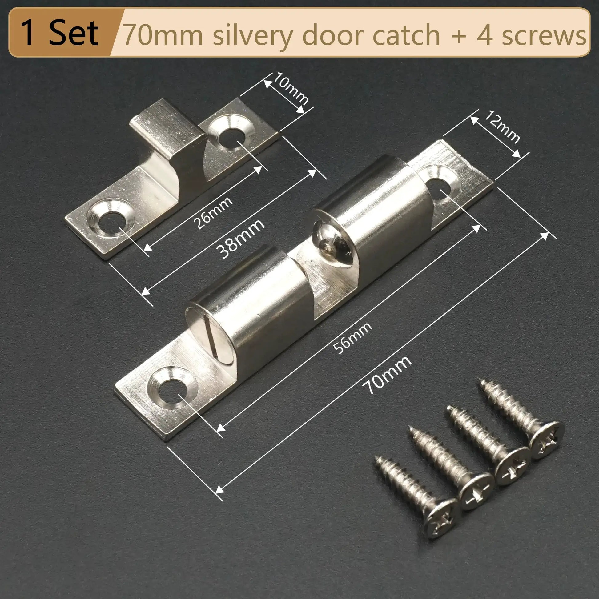 Simples Market cabinet door catch set; solid brass adjustable spring ball latch with 4 screws, 40–70 mm