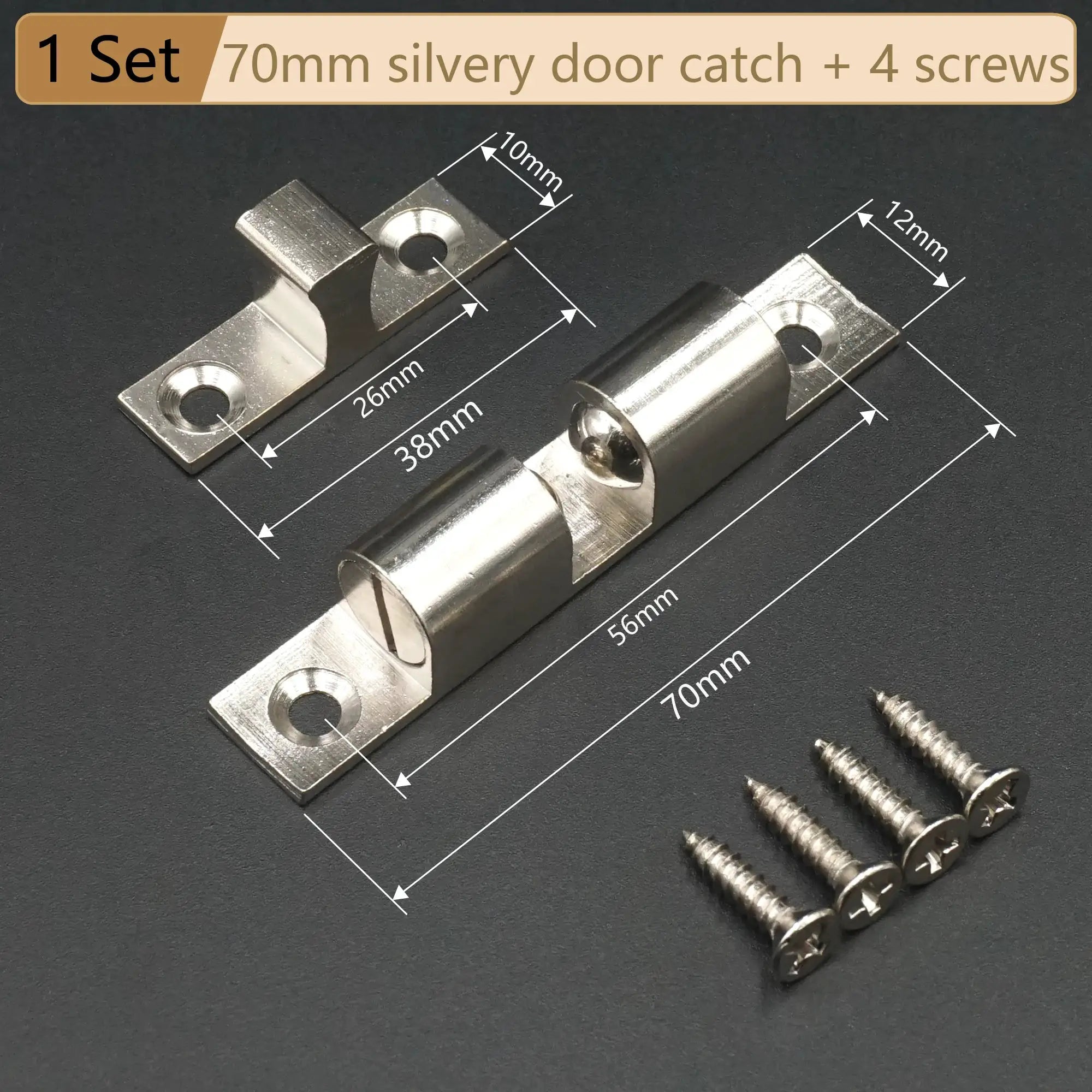 Simples Market cabinet door catch set; solid brass adjustable spring ball latch with 4 screws, 40–70 mm