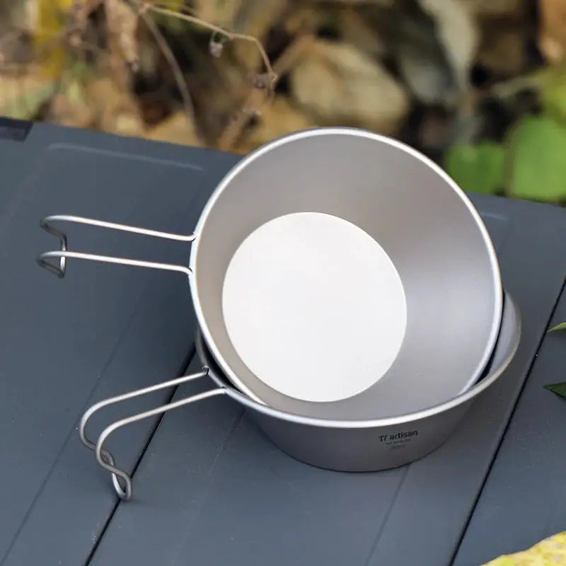 Tiartisan 260ml titanium camping Sierra bowls (2) with fixed handles, Simples Market