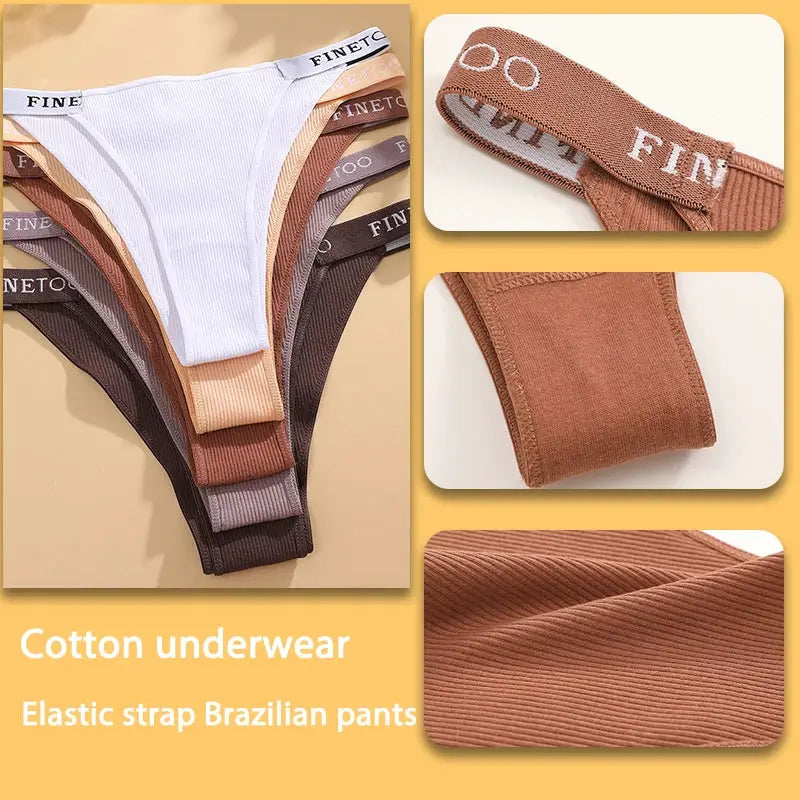 5pc cotton women's panties set from Simples Market with FINETOO waistband, low-rise briefs in assorted colors