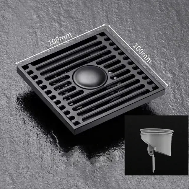 Stainless steel square floor drain with removable cover, anti-odor, 10 cm