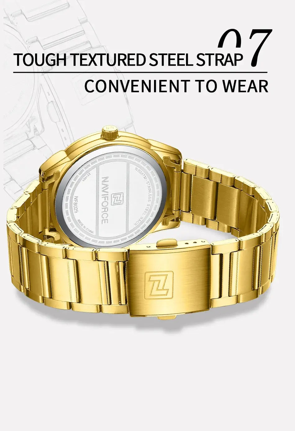NAVIFORCE men's gold-tone wristwatch with stainless steel strap