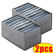 Clothes organizer fabric storage drawers, gray, two side-by-side boxes for wardrobe organization, 2-pack
