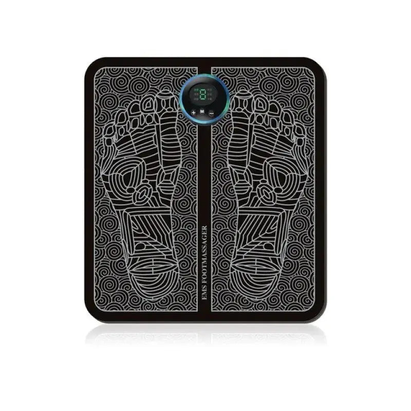 Electric USB foot massager mat by Simples Market, black patterned surface with circular digital control, 8 modes.