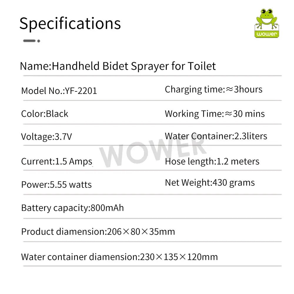 Simples Market handheld bidet sprayer for toilet, black, 2.3L water container, portable rechargeable