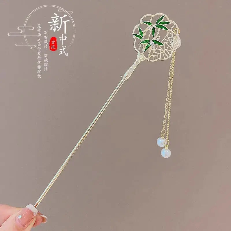 Elegant Chinese Style Romantic Enameled Flower Tassel Hair Clip Alloy Jewelry Hairpin For Women Fashion Accessory