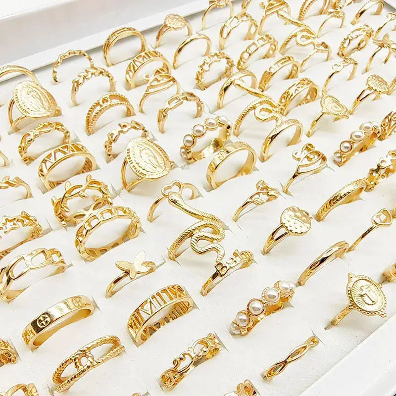 30 Piece Gold Tone Finger Ring Set For Women And Girls Love Snake Animal Butterfly Cutout Star Pearl Thin Joint Jewelry