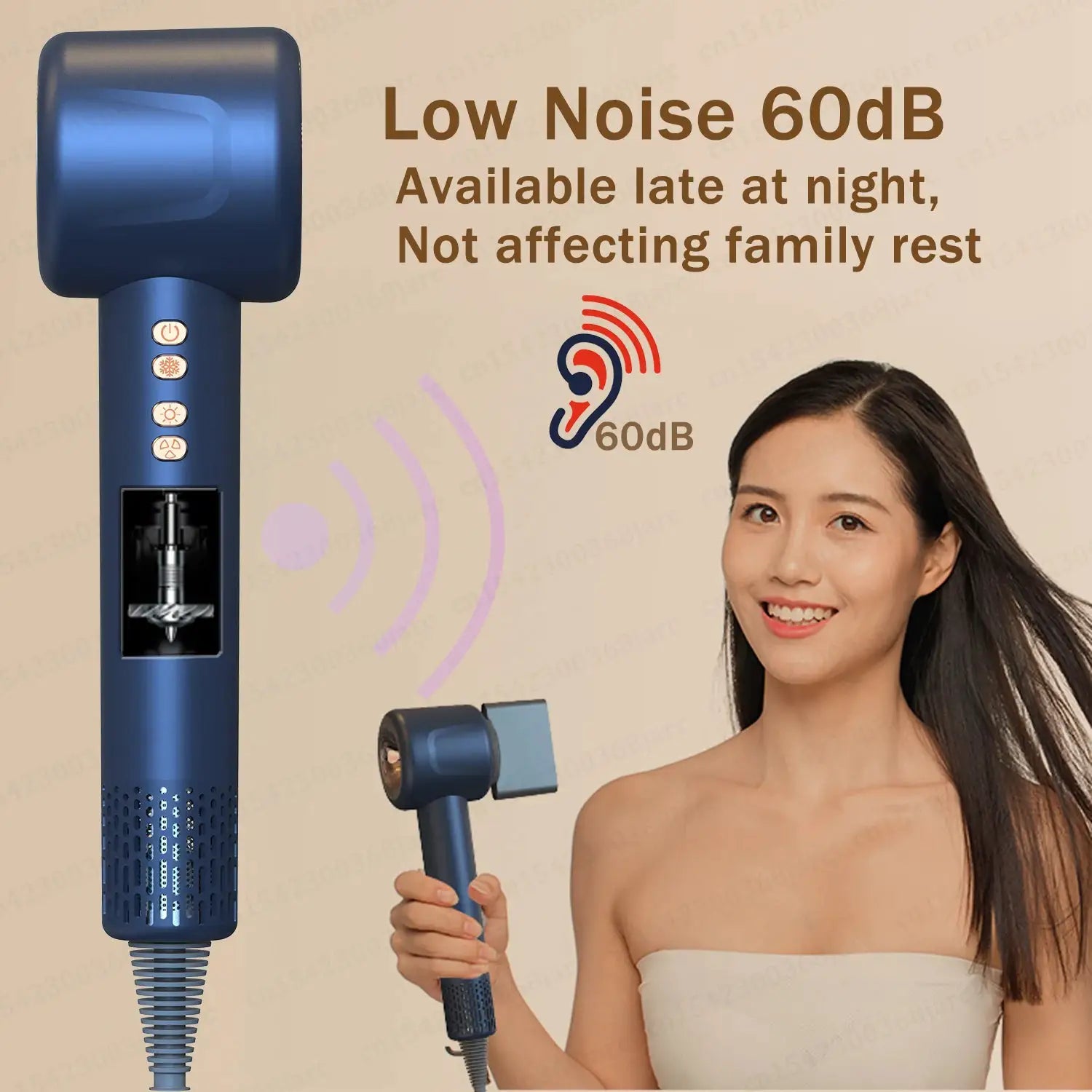 Simples Market Super Hair Dryer 220V blue with negative ion tech, low-noise 60dB