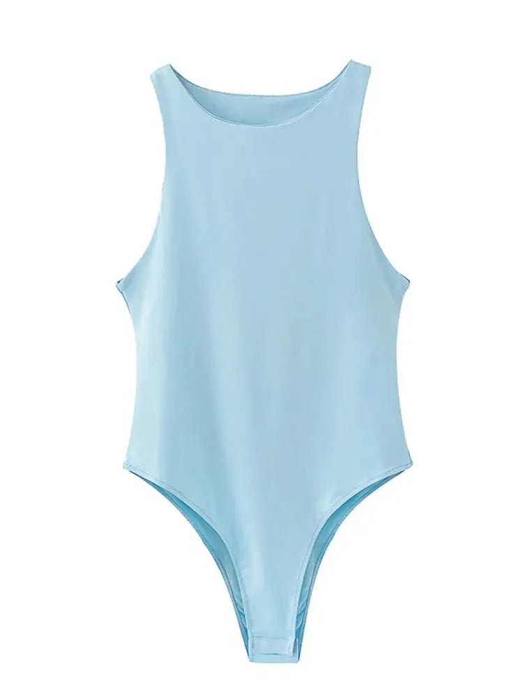 LunaVibe Summer Solid Bodycon Bodysuit For Women High Stretch Slim Fit In Four Colors