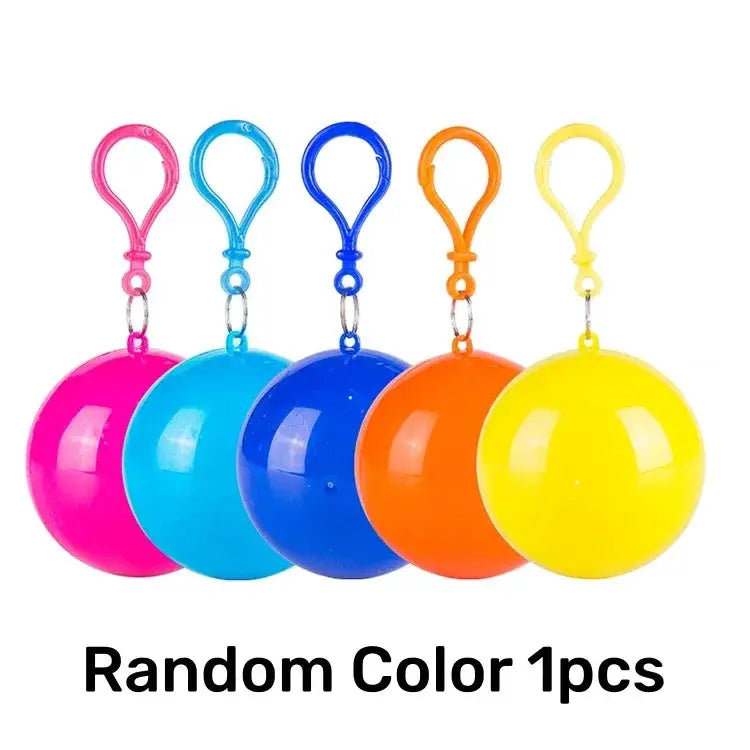 Five colorful round pocket ball keychains with metal clips, shown in pink, cyan, blue, orange, and yellow.