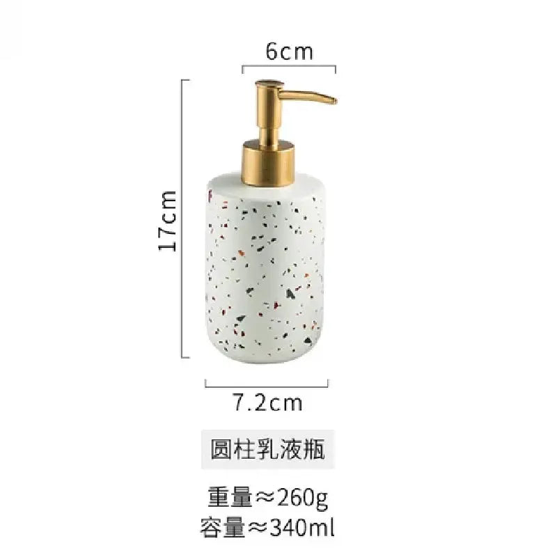 Soap dispenser, terrazzo ceramic with gold pump, Simples Market