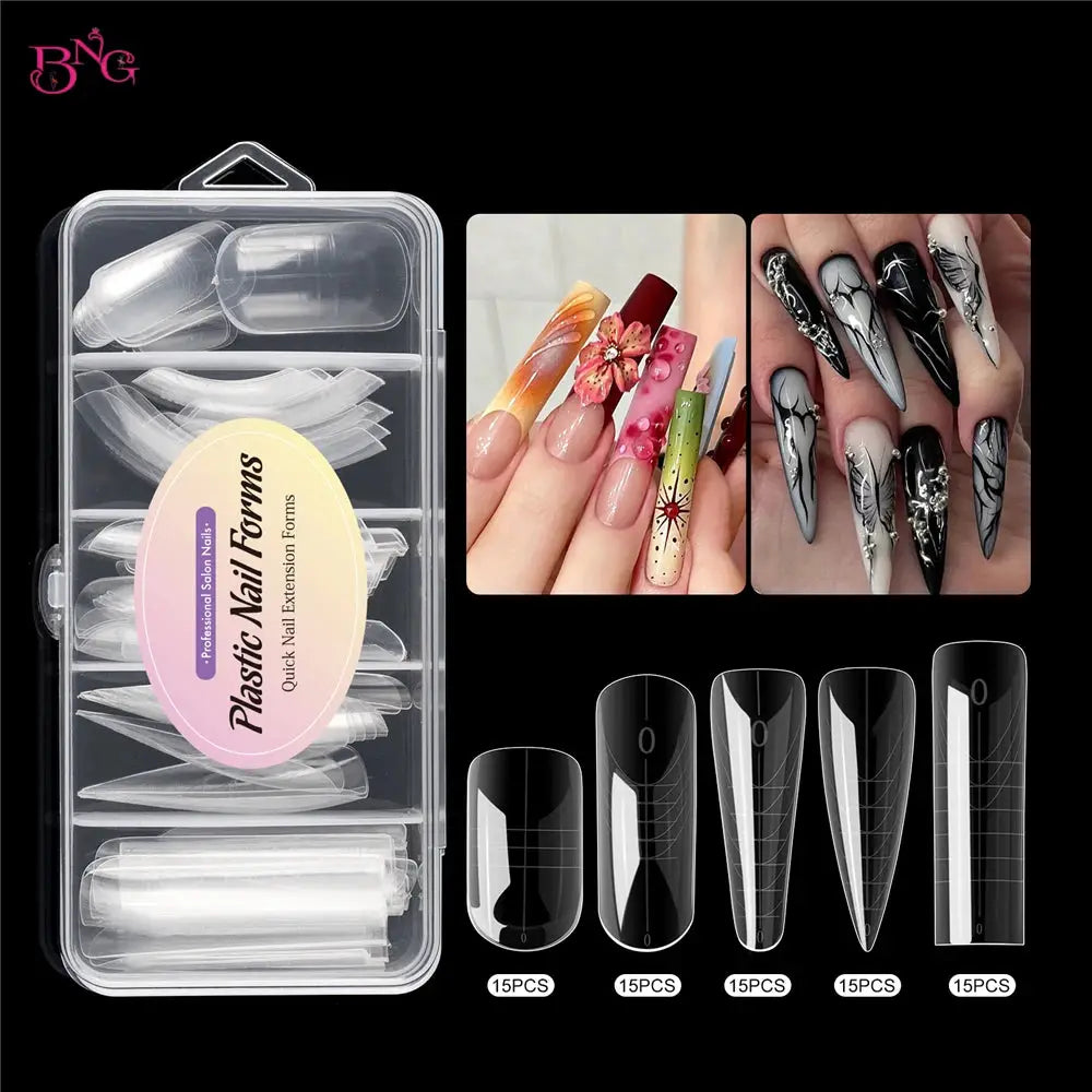 Wide Size Dual Form Nail Molds For Quick Build UV Gel Extensions Square Coffin Almond Shapes