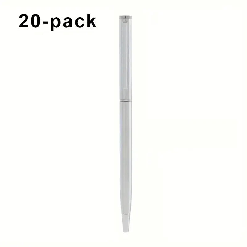 20-pack silver stainless steel ballpoint pens by Simples Market, twist-top, medium nib.