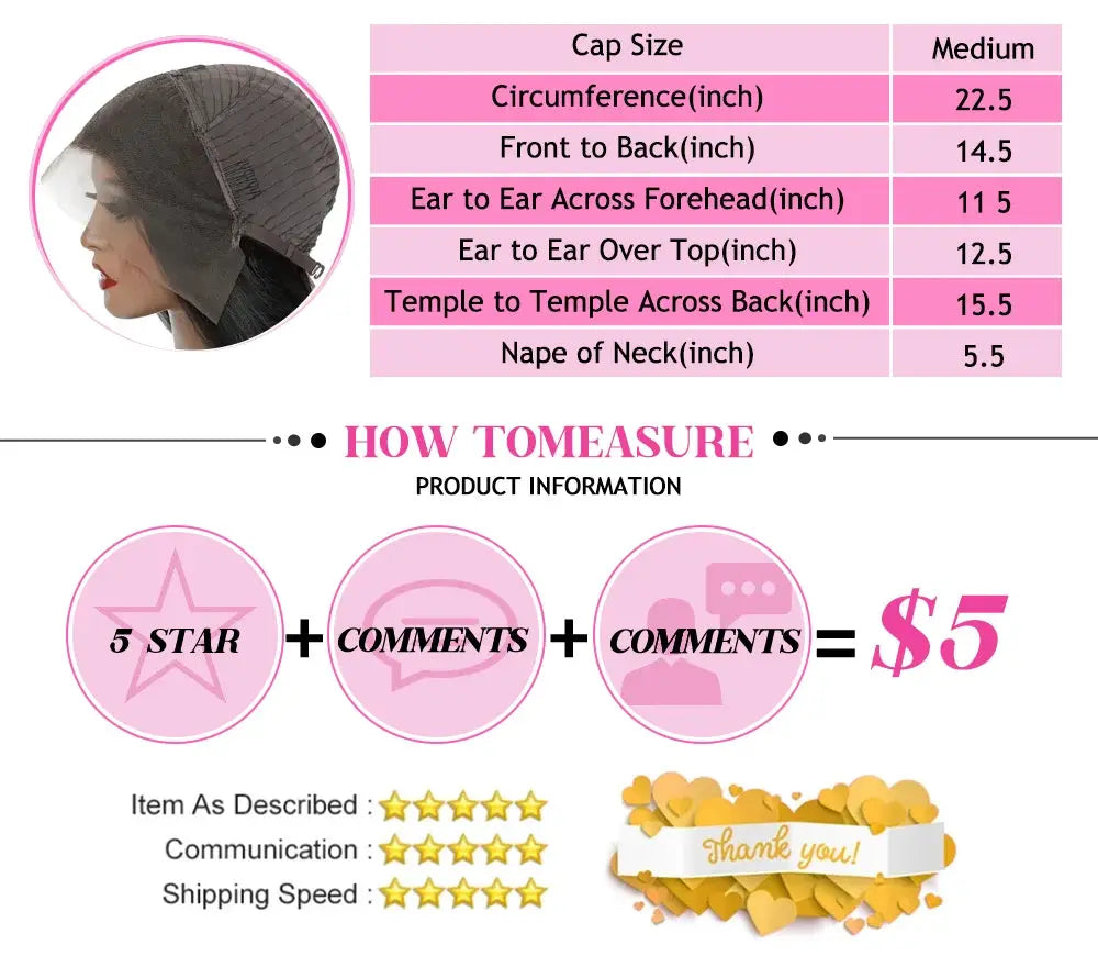 Simples Market human braiding hair deep wave bundles; pink cap-size chart shows Medium with measurements