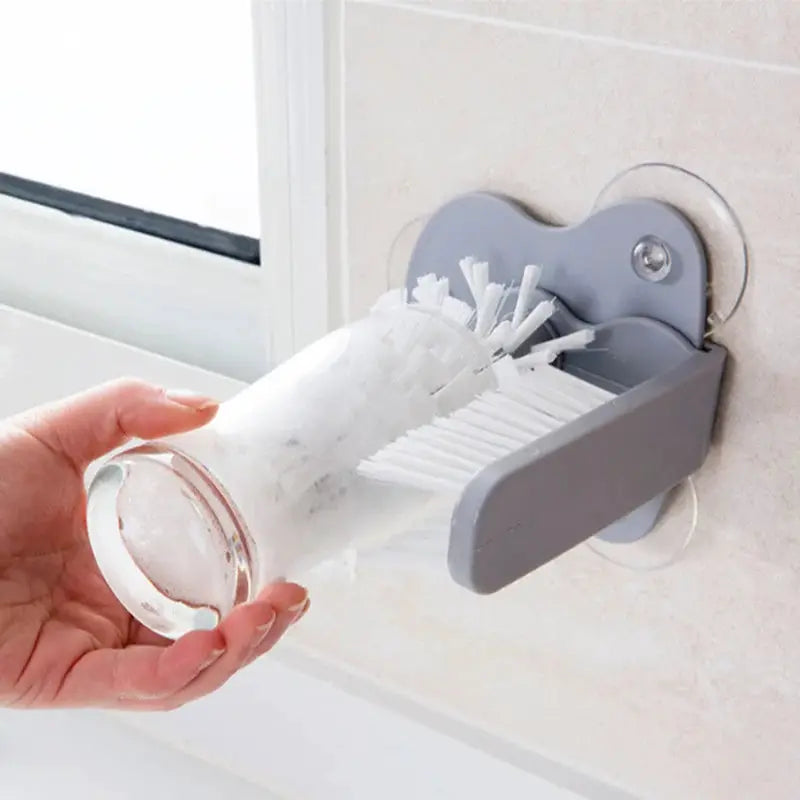 2 In 1 Cup Scrubber With Suction Cup Base For Hands Free Cleaning Of Glasses Mugs And Wine Bottles In Kitchen
