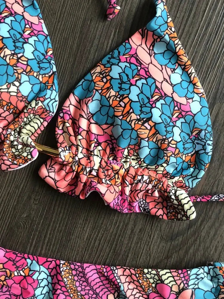Ruotongsept Floral Print Push Up String Bikini Set Women Beach Swimwear Bikinis Bathing Suit