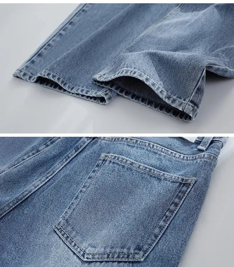 Amii Minimalism Vintage Denim Jeans Women Loose Wide Leg Autumn Pants