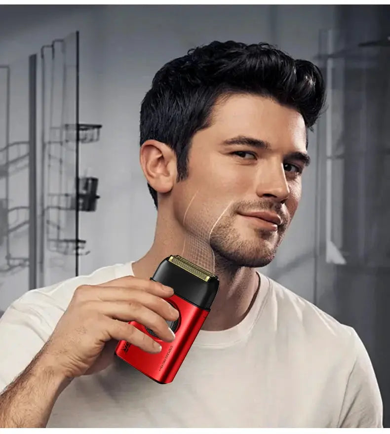 VGR high-end men's red alloy electric shaver with three blades
