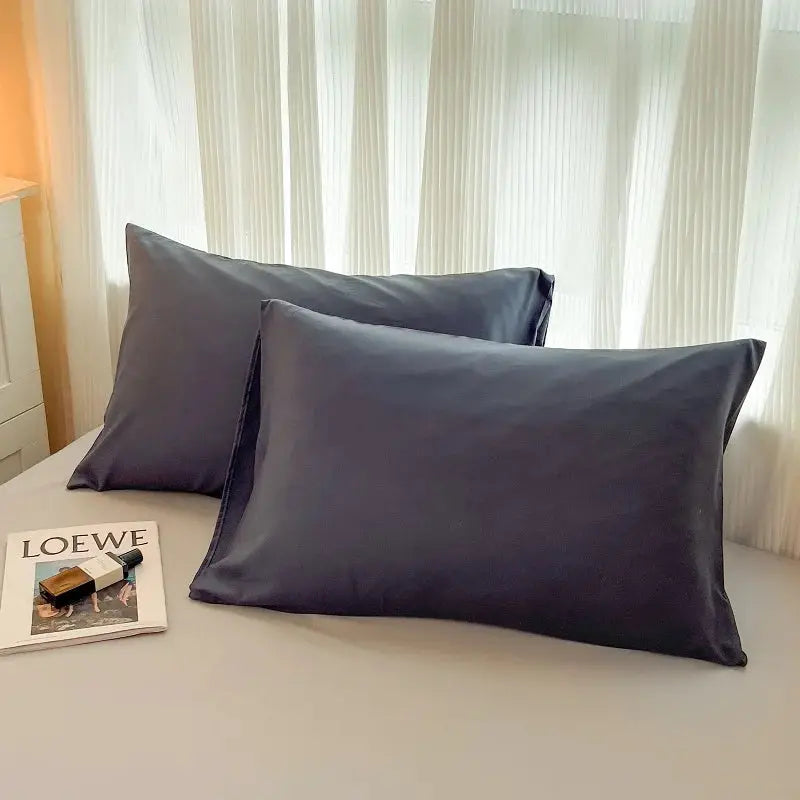 4-piece charcoal gray brushed-fabric bedding set with two pillowcases