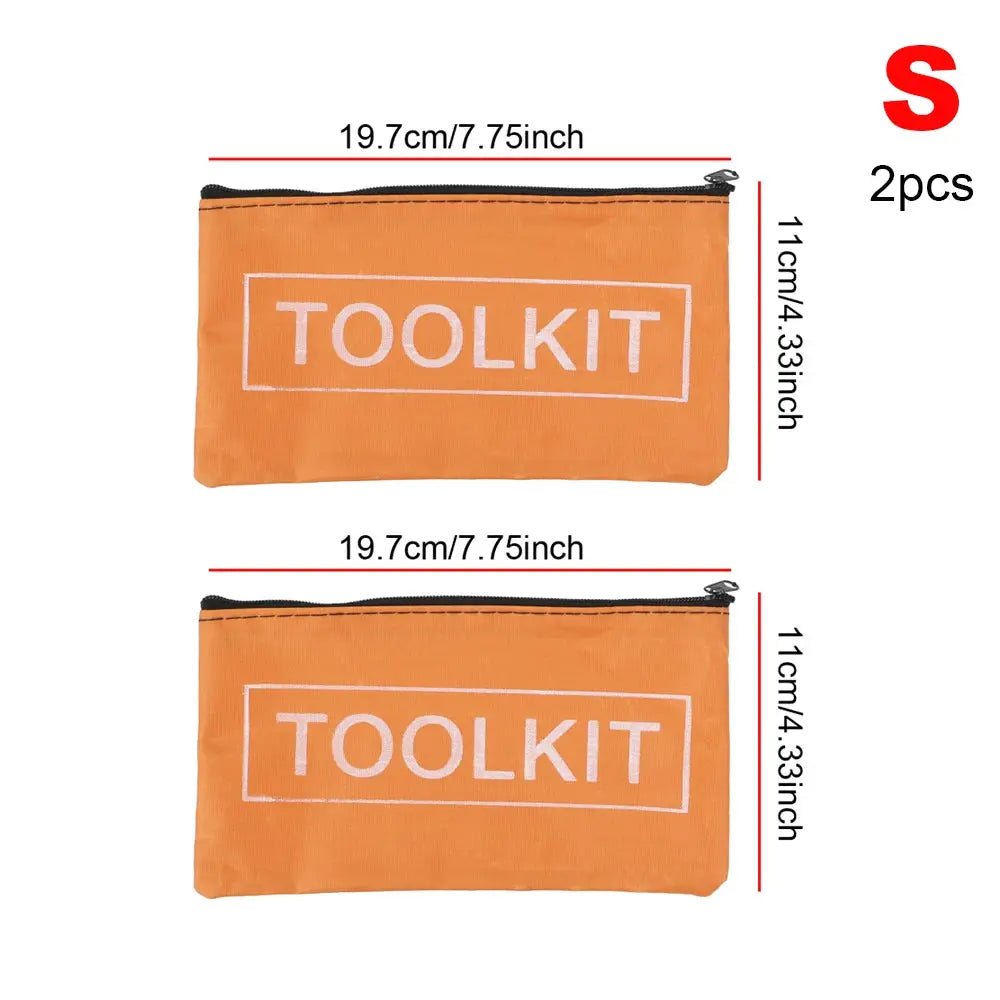 Toolkit pouches set, orange canvas zip bags with TOOLKIT print, 2pcs, Simples Market.
