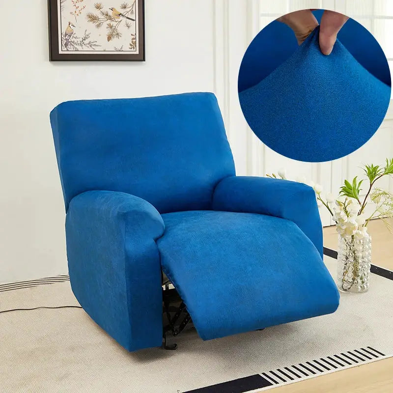 Blue stretch PU recliner chair cover; waterproof sofa protector, all-in-one fit