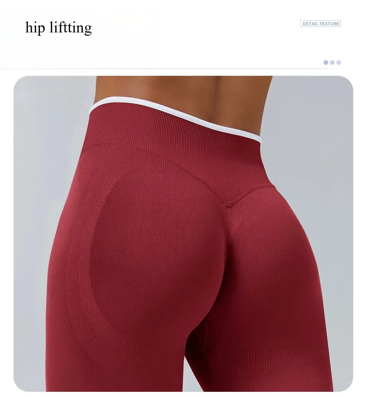 Women's maroon seamless yoga leggings with high waist, hip-lifting fit, white-edge trim