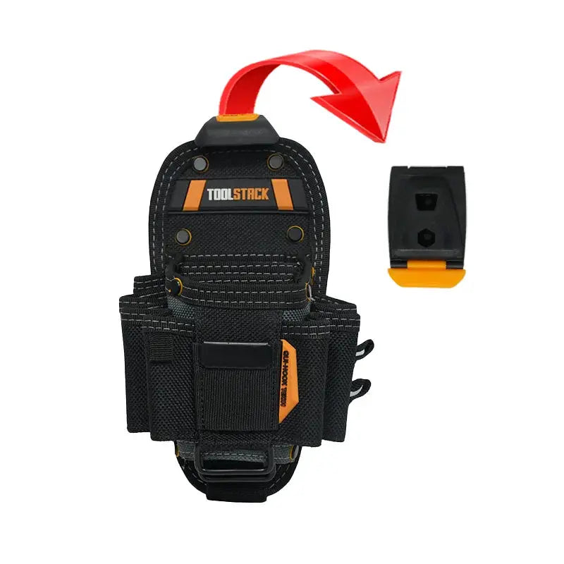 TOOLSTACK waist tool bag by Simples Market; black high-capacity tool pouch with orange accents.