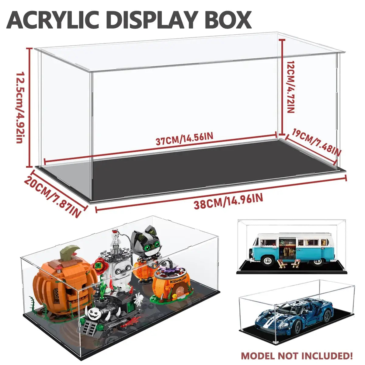 1 to 14 Scale Transparent Acrylic Display Box for Toy Cars and Small Collectibles 37x19x12 cm Inner Ring Size