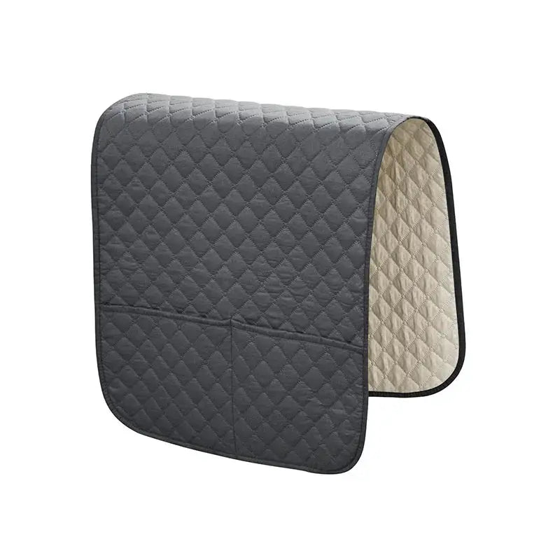 Simples Market 1pc grey quilted sofa armrest cover with pockets, beige interior, water-repellent slipcover