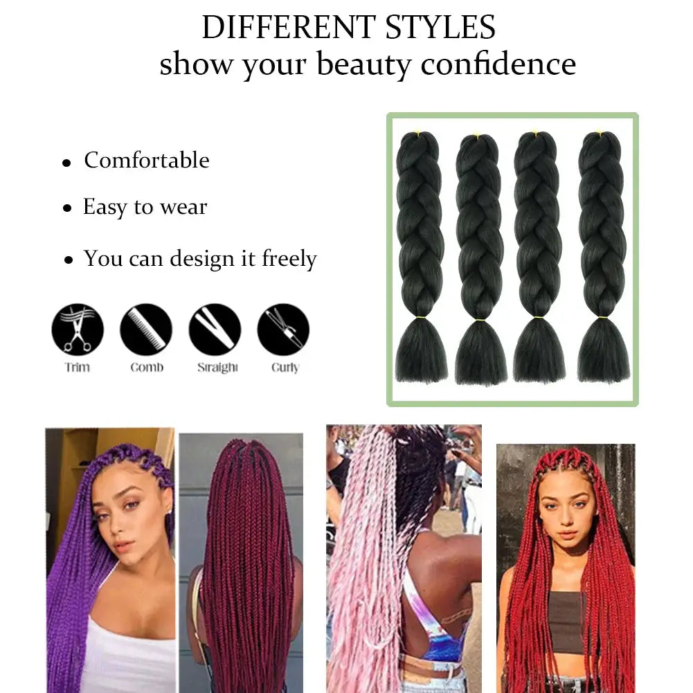 Simples Market 24in DIY jumbo synthetic braiding hair extensions Afro ombre crochet braids, 4 black bundles