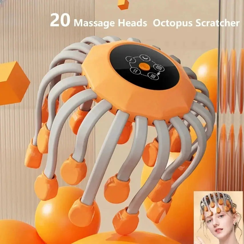 Simples Market orange octopus-style scalp massager with 20 flexible gray arms and orange tips