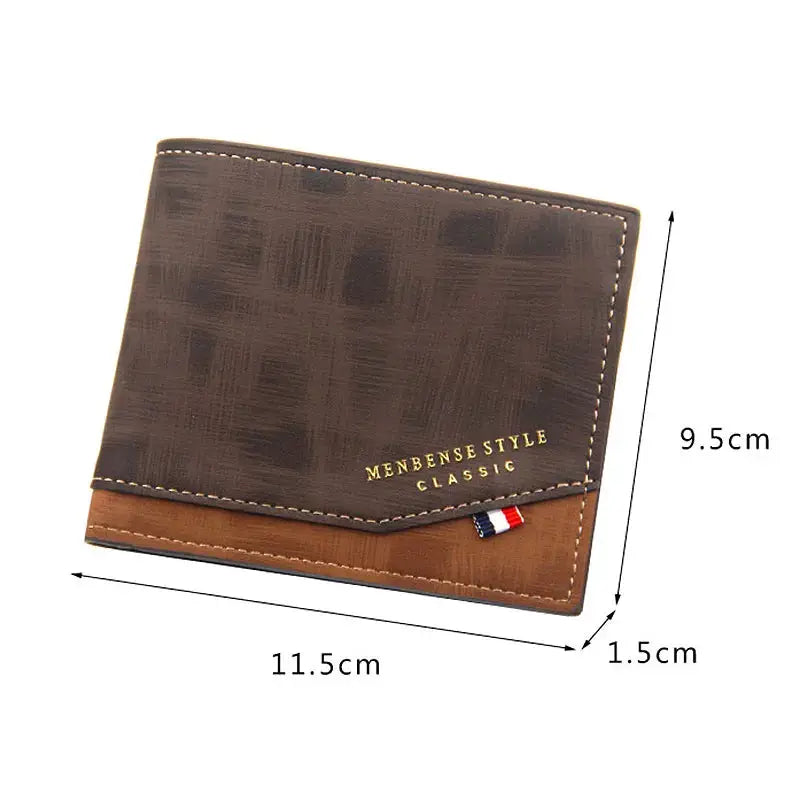 Men's two-tone brown frosted leather bifold wallet by Simples Market with coin pocket and photo holder.