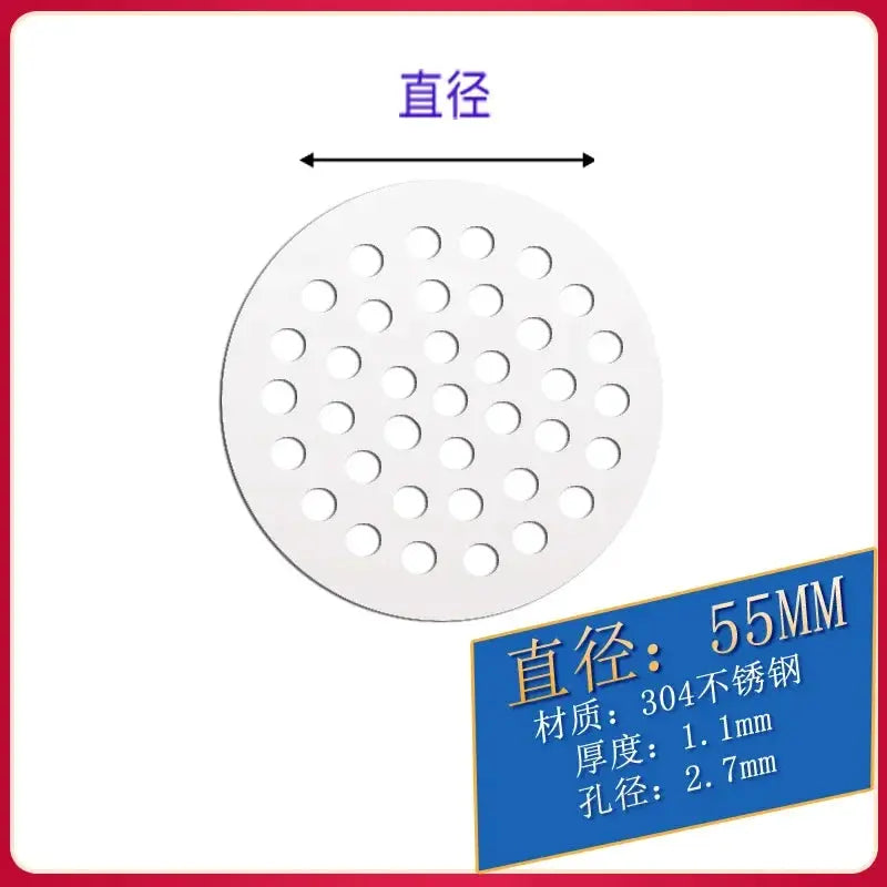 Drain hair catcher stopper; 55mm diameter, 304 stainless steel perforated screen for kitchen sink and bathroom drain