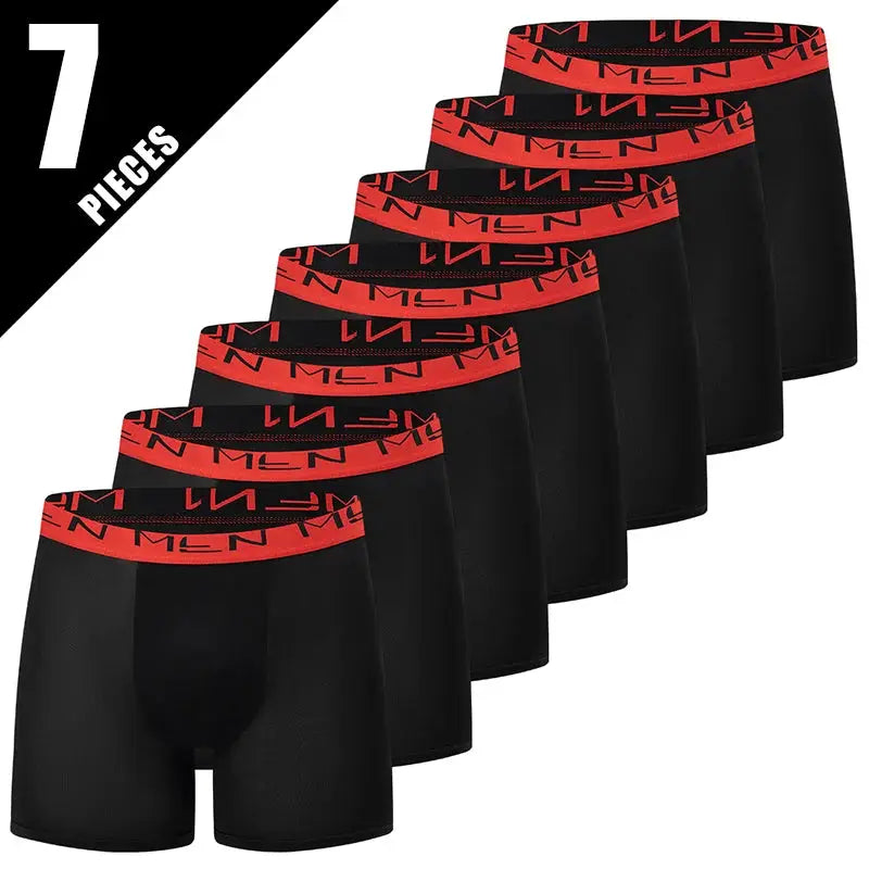 Simples Market 7-pack men's black boxer briefs with red waistband
