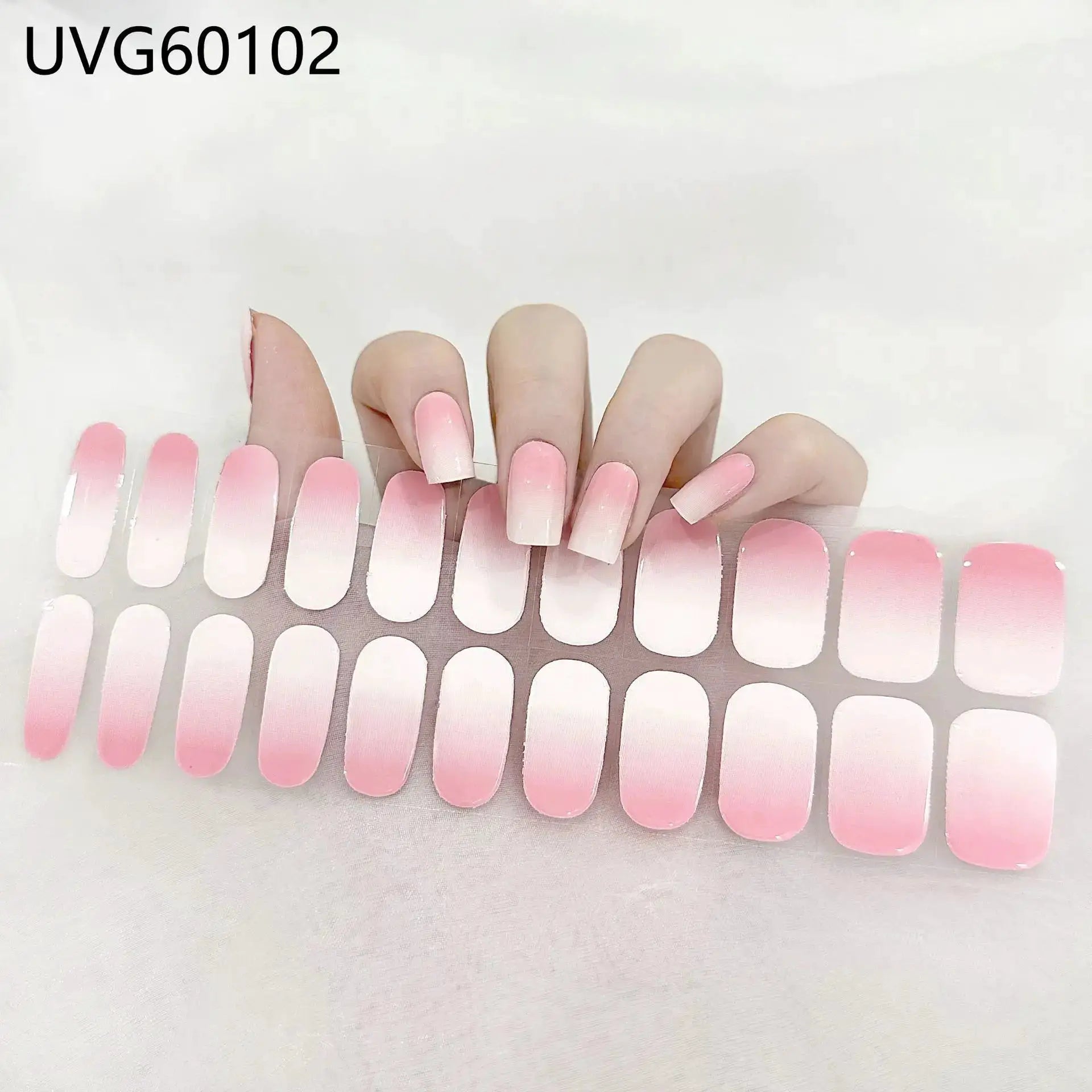 Simples Market gel nail wraps set in pink gradient; full-cover nail stickers swatches