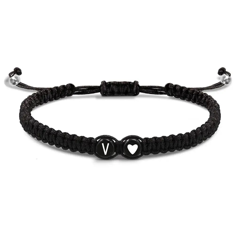Unisex Initial Heart Bracelet Adjustable Braided Rope Jewelry A To Z Letters Personalized Name Gift For Women Men
