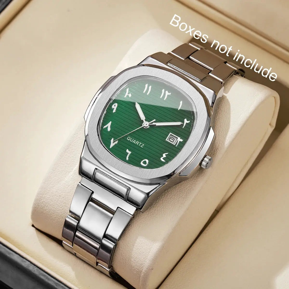 AuroraTime Luxury Square Dial Mens Business Watch Stainless Steel Strap Quartz Movement Calendar