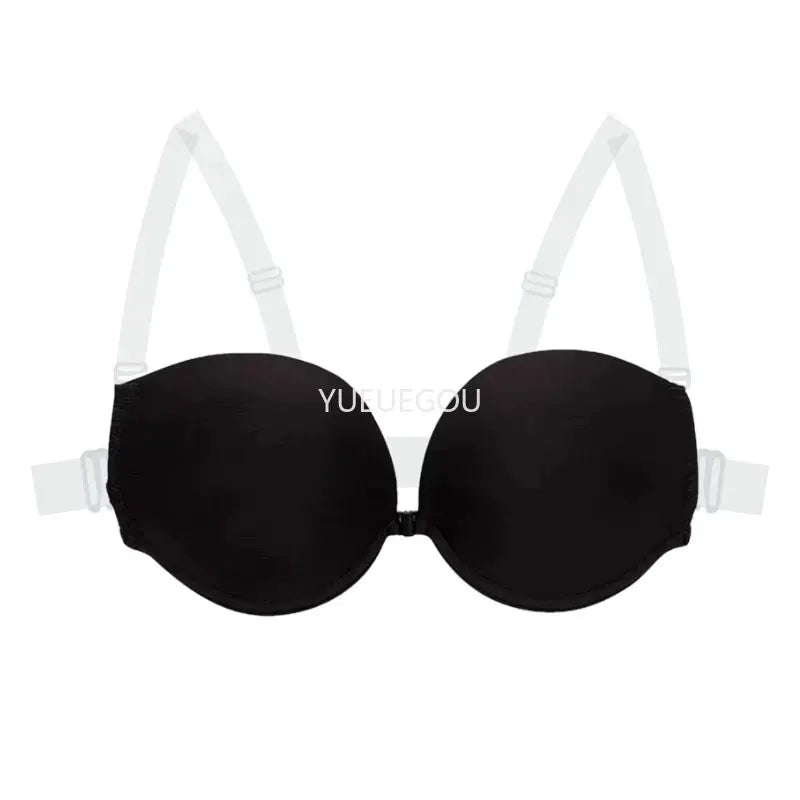 Simples Market multiway backless push-up bra with removable clear straps, black bridal lingerie bralette.