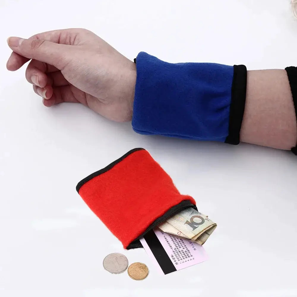 Simples Market mini wrist wallet pouch, red cotton zip wristband for coins and cards, unisex.